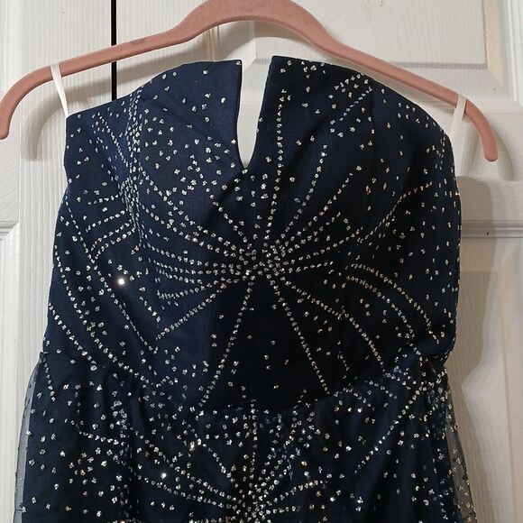 Navy Blue strapless starlight sparkle long gown prom formal evening Sz 9 NWOT - Picture 4 of 10